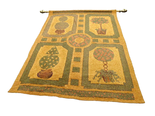 50416 Large Floral Tapestry Wall Decoration with Wood Rod  + Brass Finials