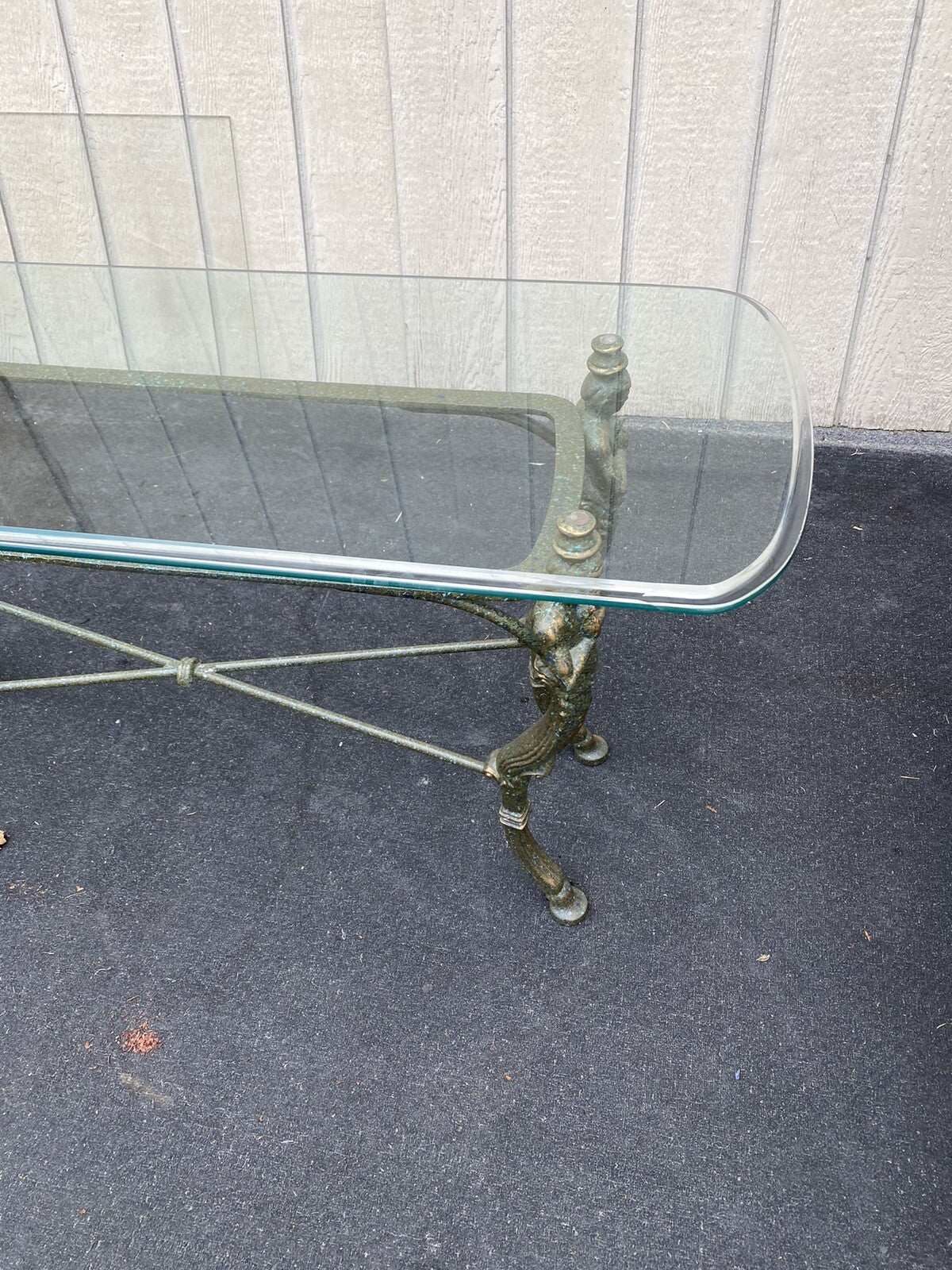 65667  Figural Glass Top Decorator Sofa Table