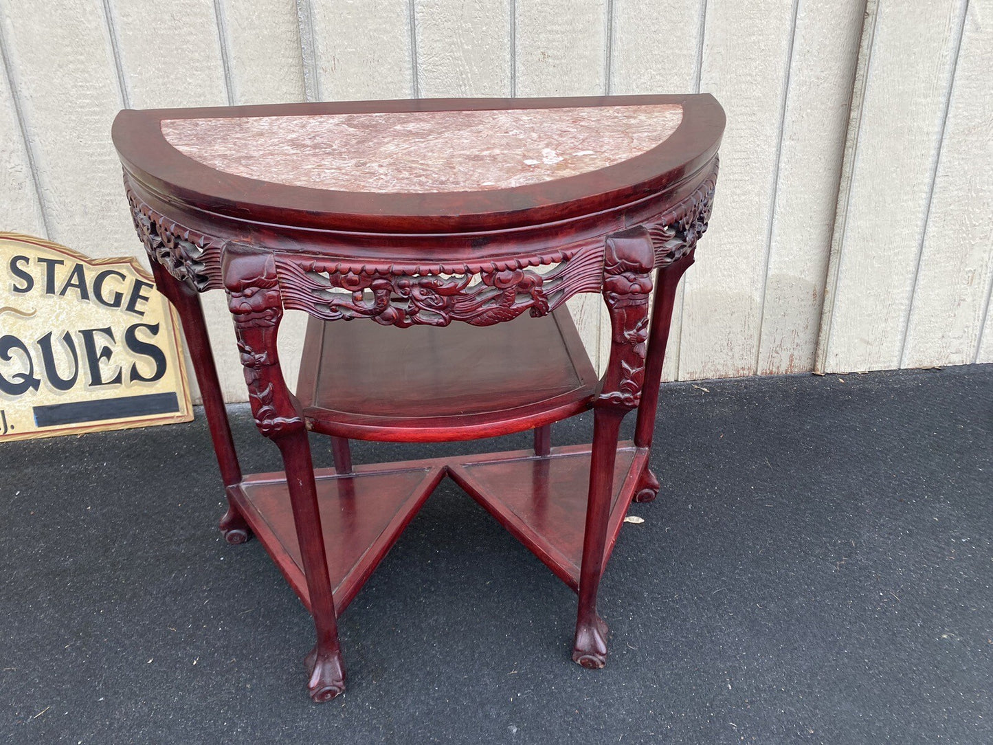 65112 Oriental Mahogany Console Table Hall  Stand w/ Marble insert