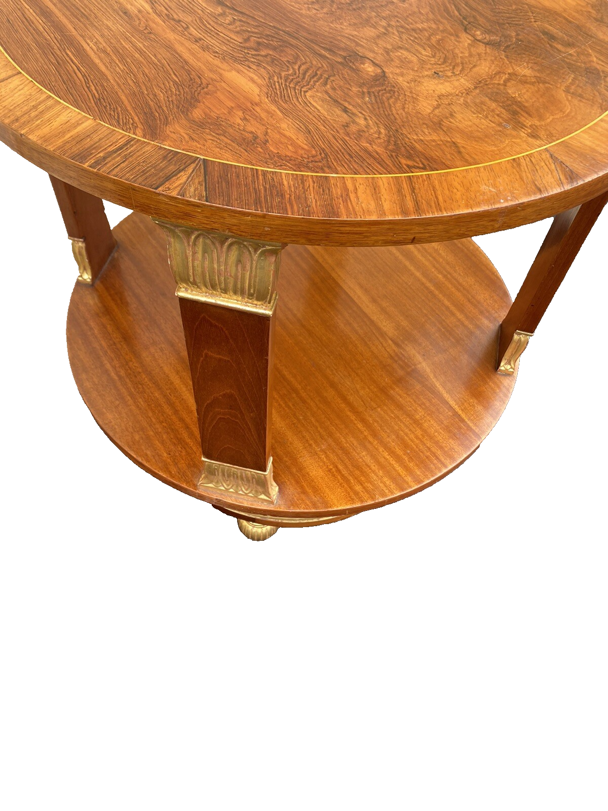 65467     Round Banded  Burled Mahogany Lamp Table Stand