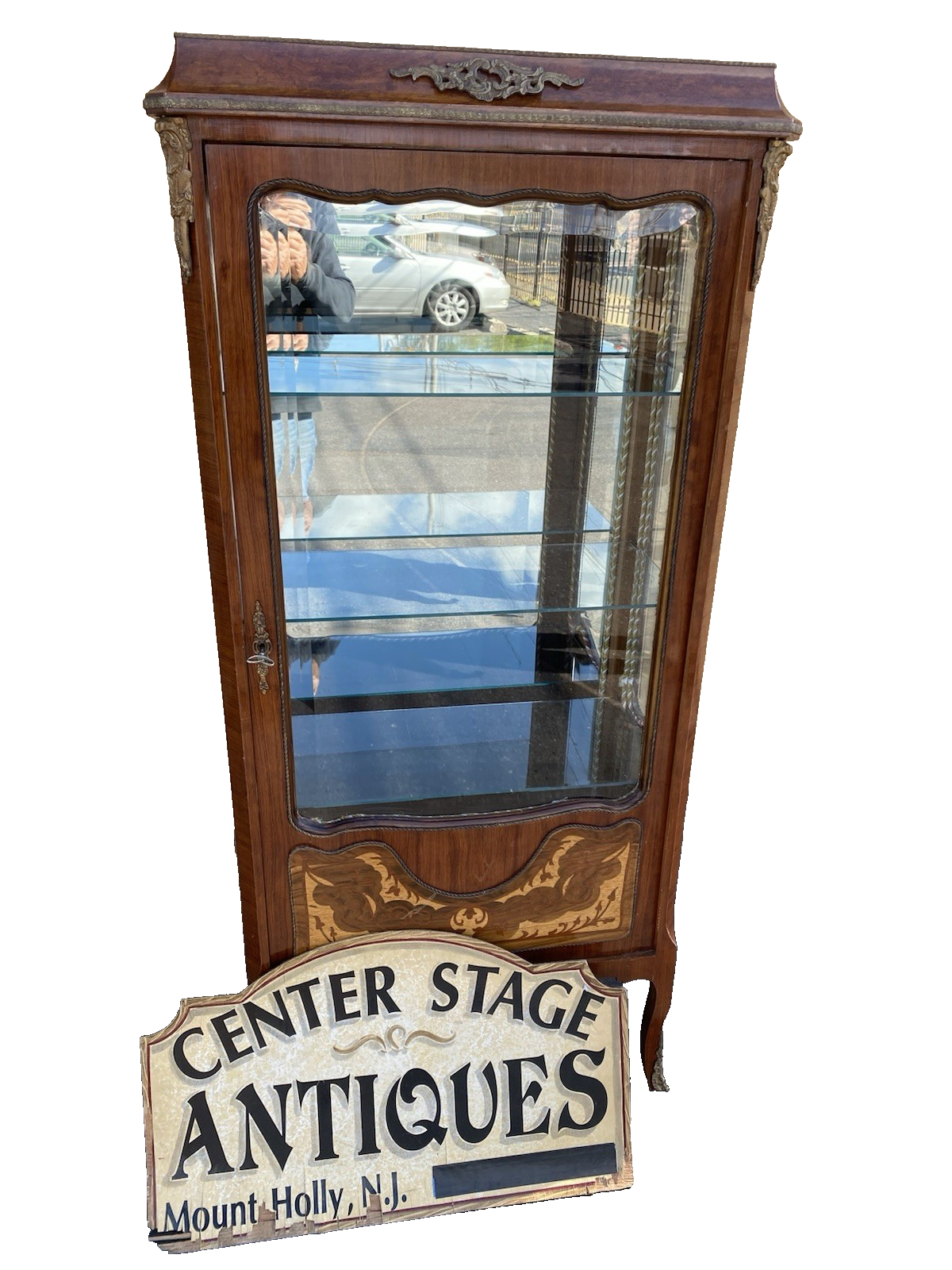 62143 Louis XV Inlaid Curio China Cabinet with Plate glass shelves