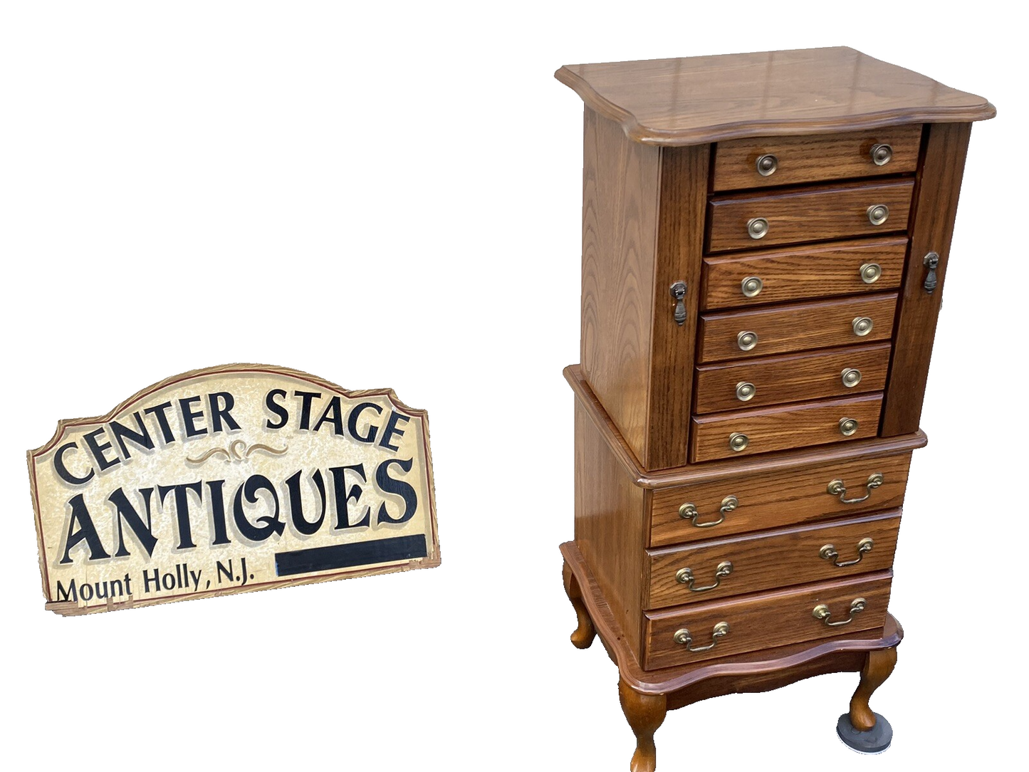 66258 Oak Jewelry Cabinet Display Case with Mirror