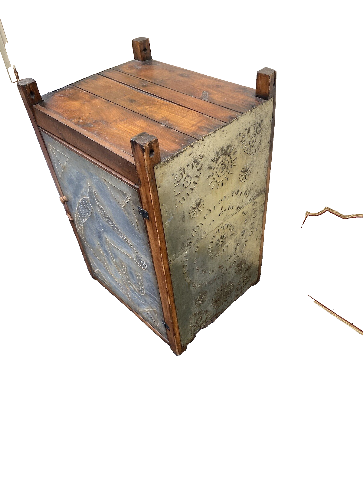 64589 Antique Pie Safe Punched Tin Horse Design