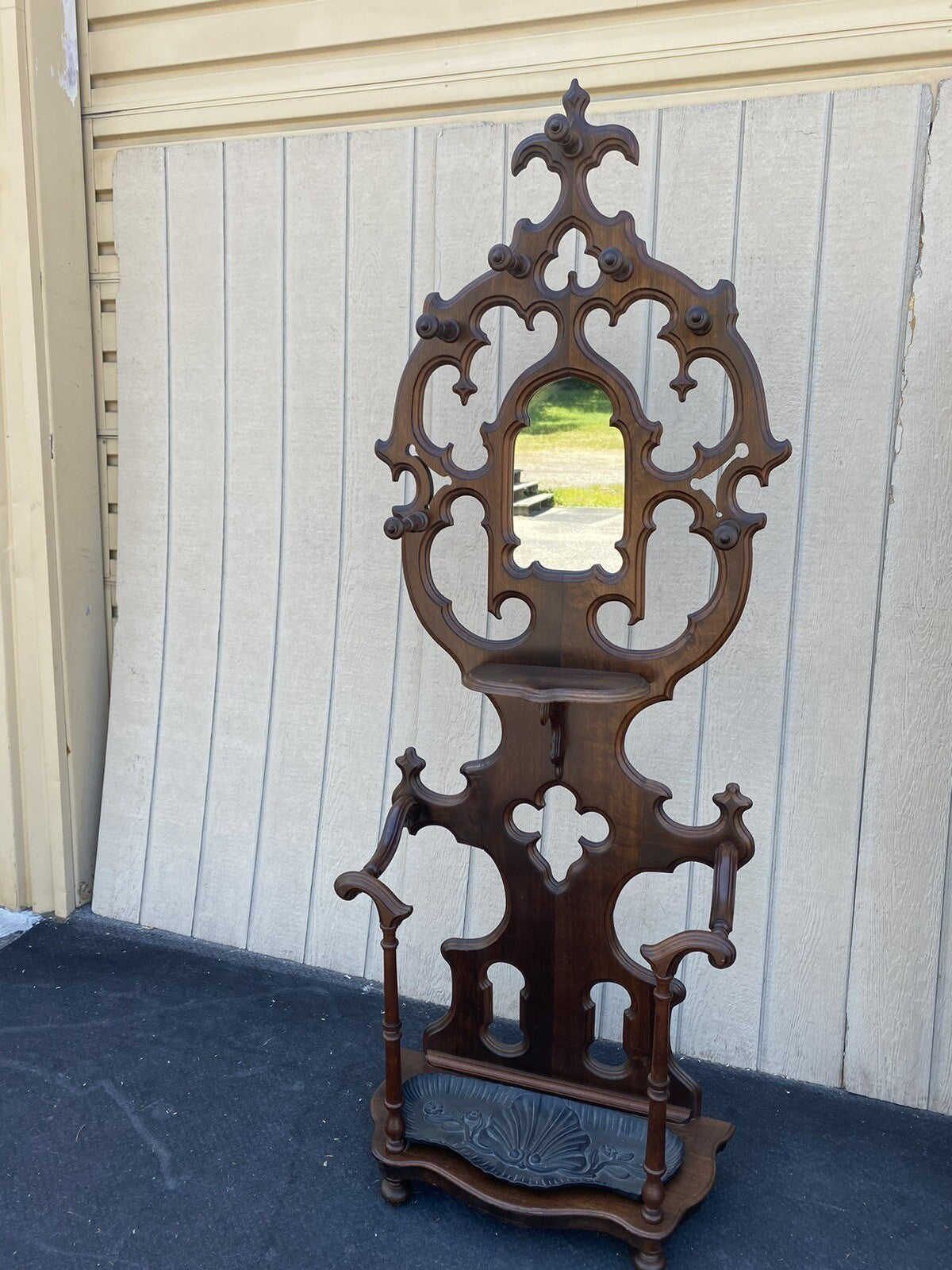 64495 Antique Gothic Victorian Hall Tree Hat rack Umbrella Stand