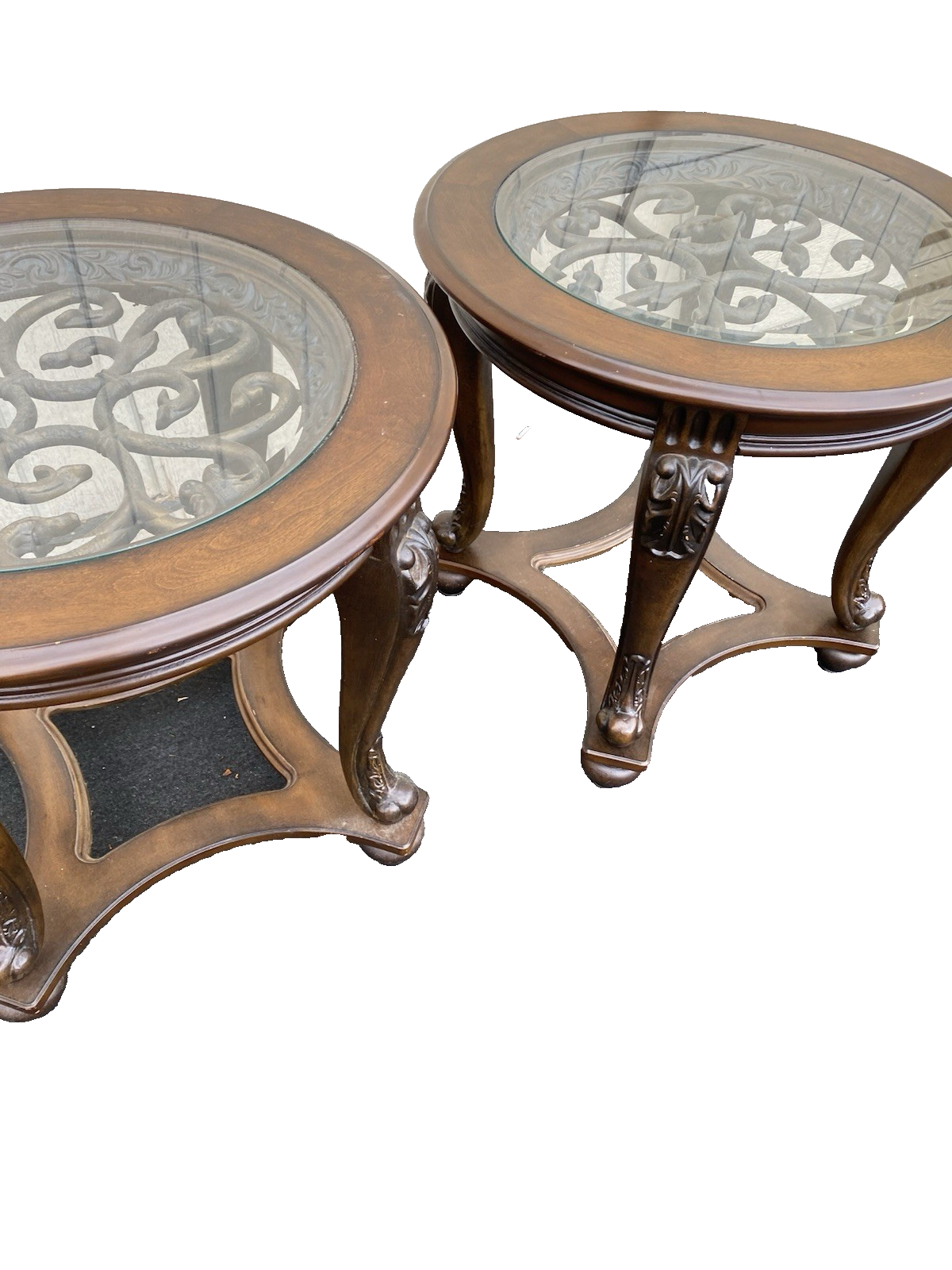 66528  Pair Modern Lamp Table Stand s with Glass Inserts