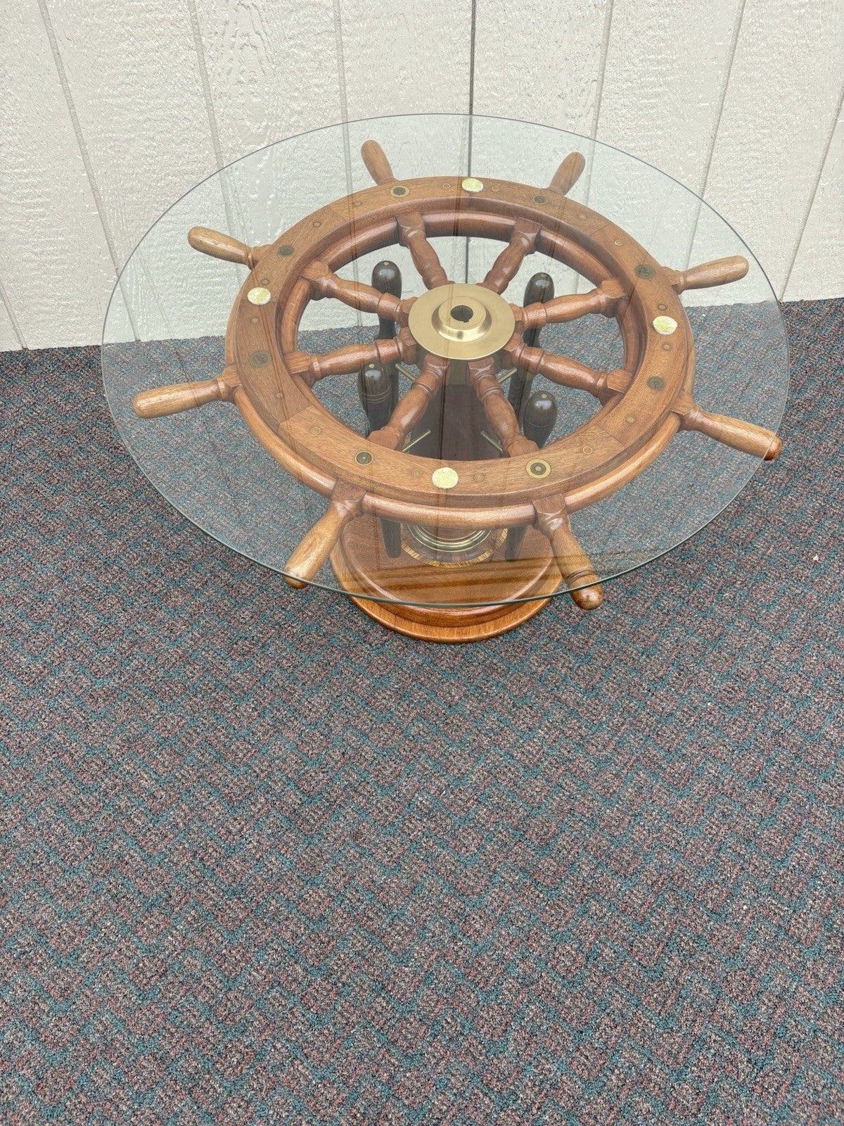 67164 Original Ships Wheel With Glass Top Coffee Table