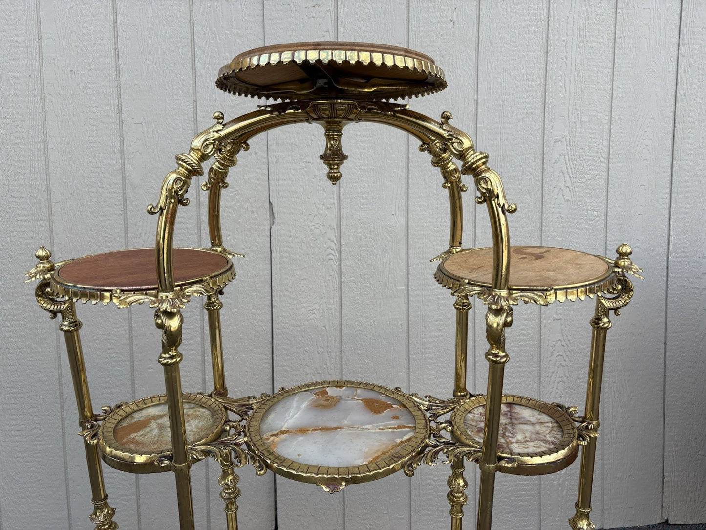 67147 Antique Victorian Brass and marble Etergie Display Cabinet Curio