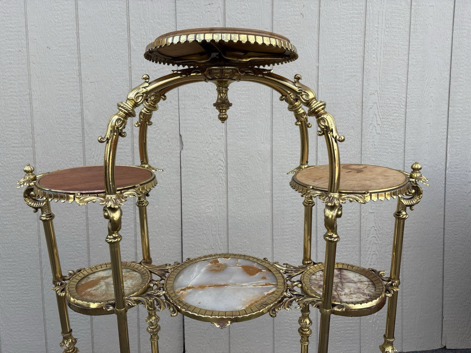 67147 Antique Victorian Brass and marble Etergie Display Cabinet Curio