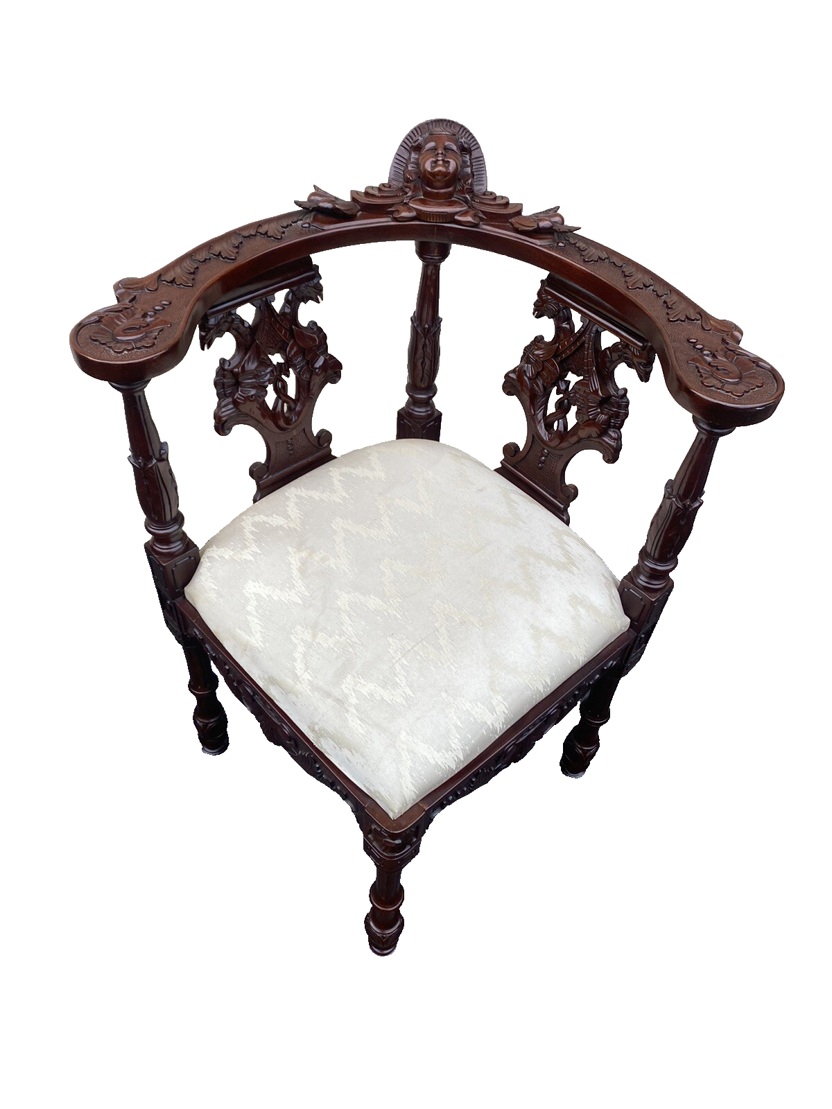 65855 Fancy Hand Carved Mahogany Figural Corner Chair