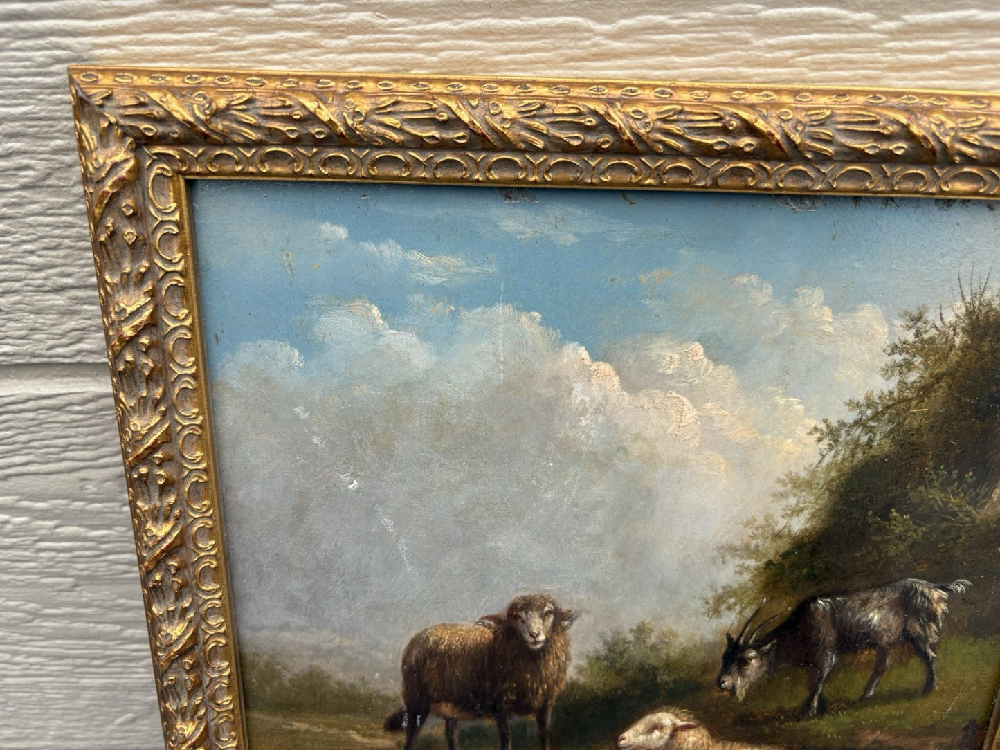 ART 01: Antique Lanscape Oil on Board  Sheep