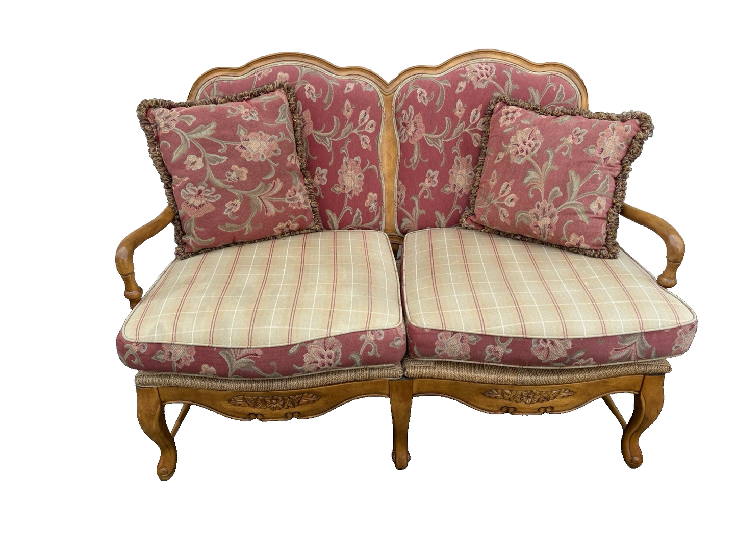 66788 ASHLEY Furniture Rush Seat Loveseat Sofa Settee Couch REVERSABLE PILLOWS