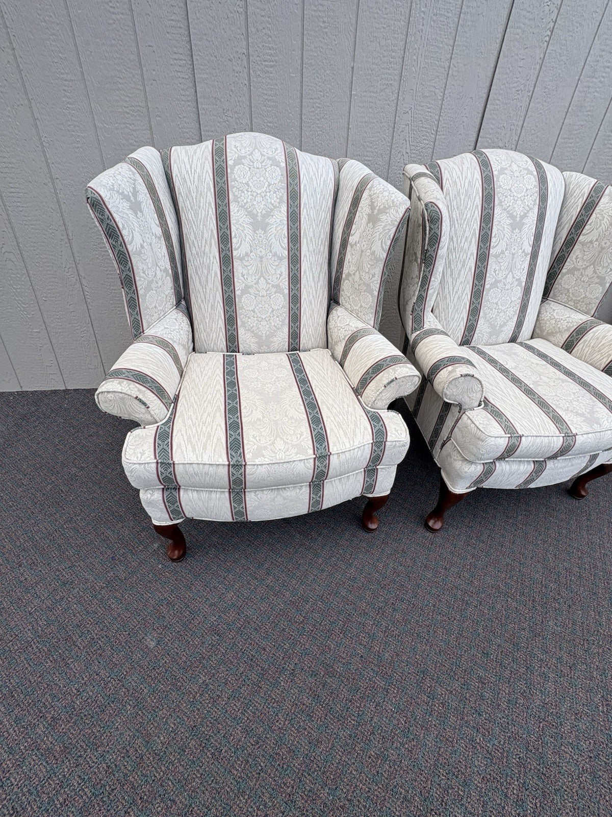 67035 Pair Oak Ridge Queen Anne Wing Chair s