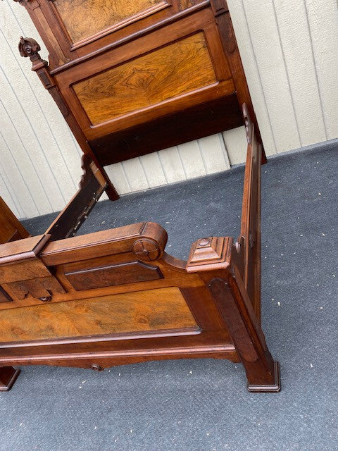 63933   Antique Victorian Walnut  2 pc Marble Top Bedroom Set Bed Dresser w/ Mir