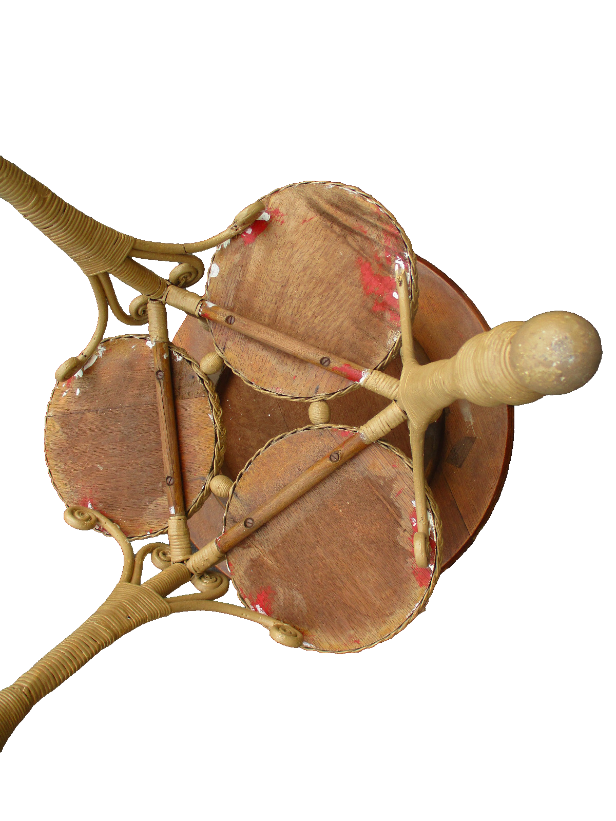 64404  Antique Victorian Oak and Wicker Lamp Table Stand HEYWOOD WAKEFIELD ???