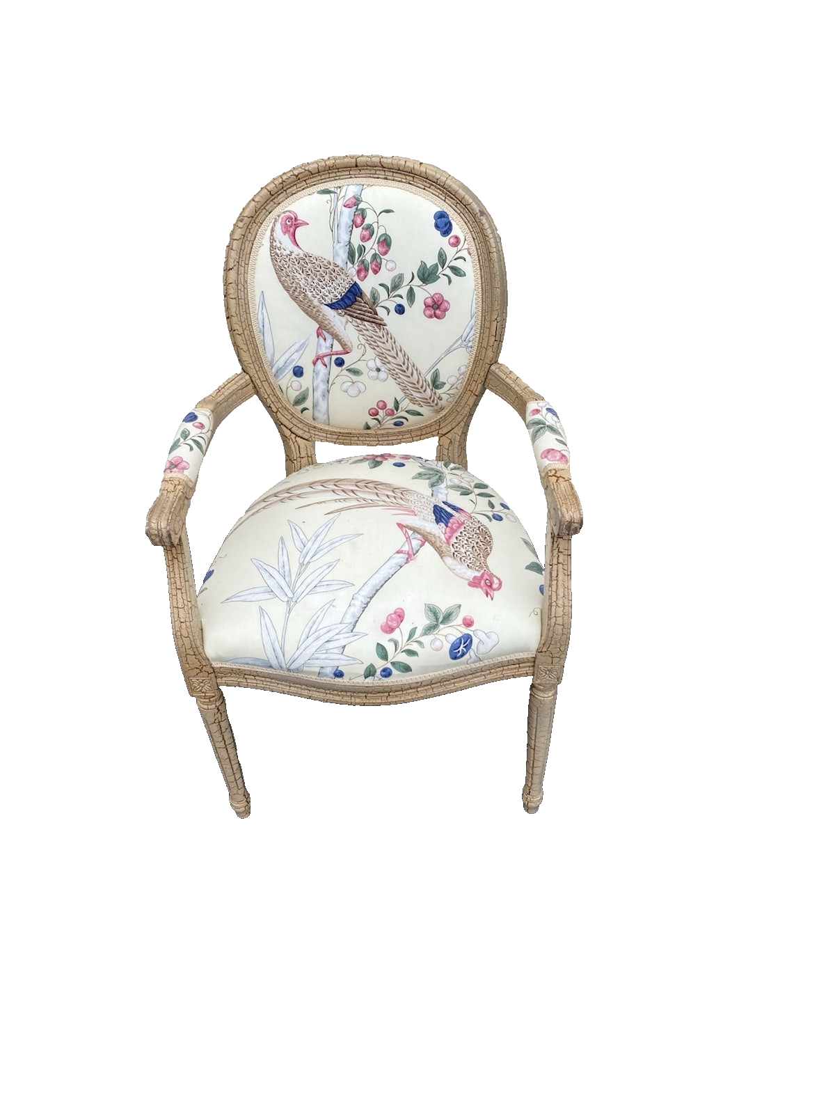 66500 Decorator Bergere Armchair Chair with Bird Design Fabric