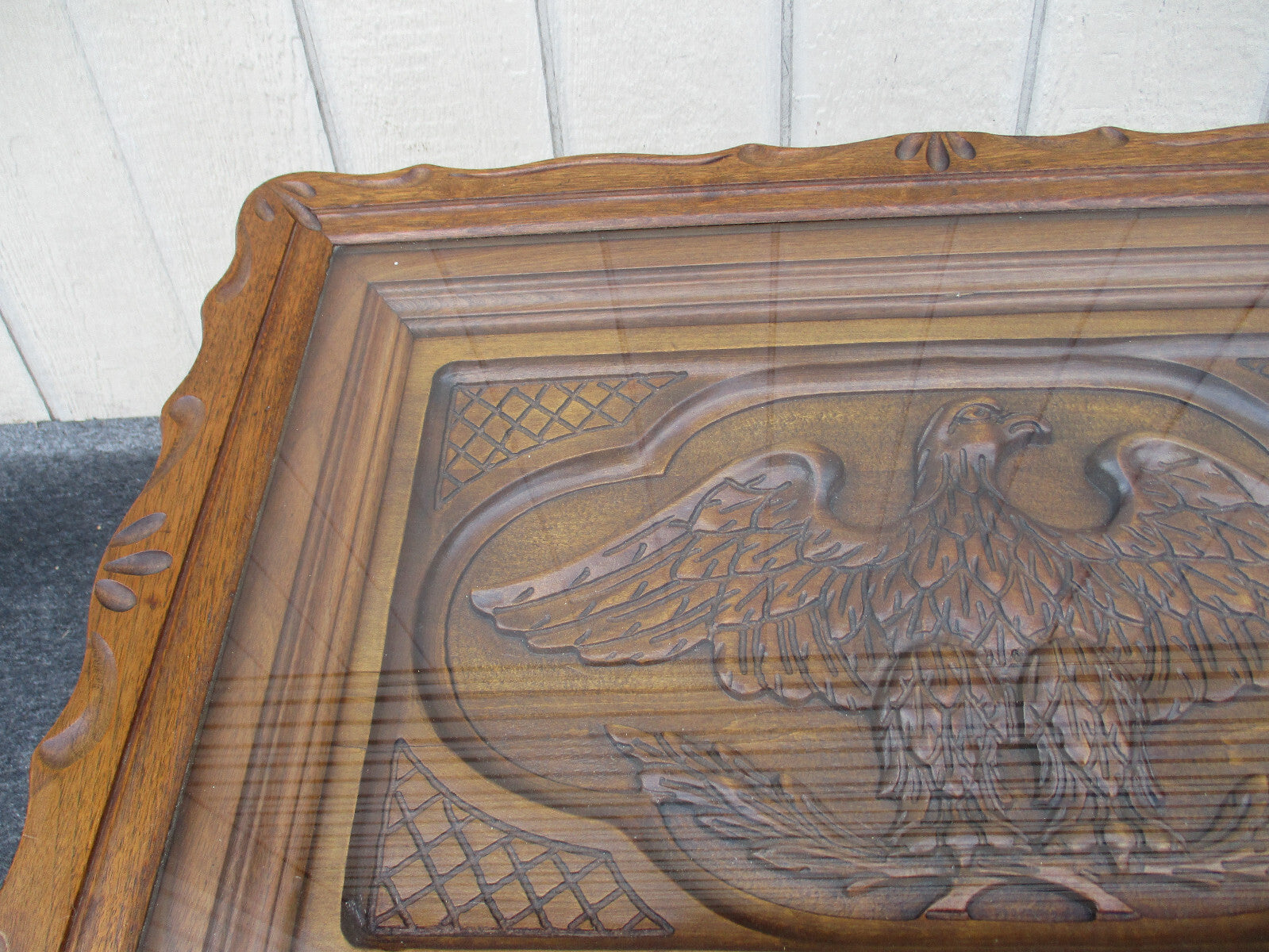 63466 Antique  Hand Carved EAGLE  Tray Top Coffee Table Stand