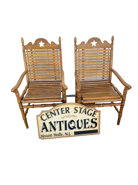 65524 Pair Oak Slate seat Chairs Chair s Armchairs