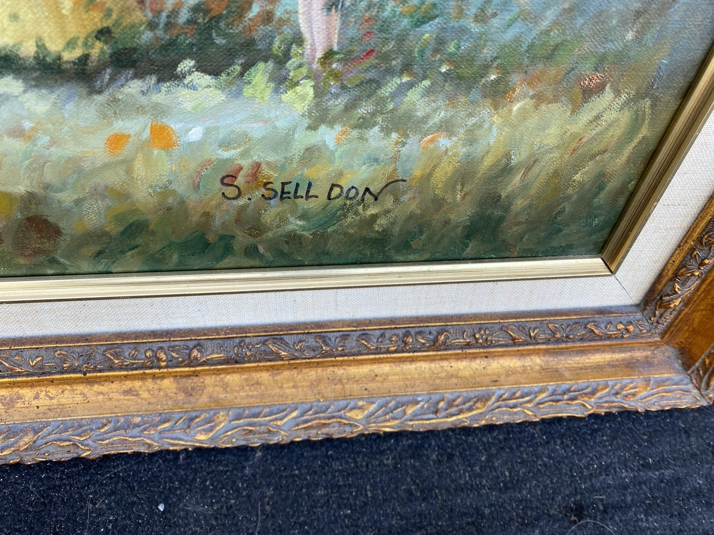 66053  Oil Painting of Lake and Bridge on Canvass  Picture Signed  S SELL DON