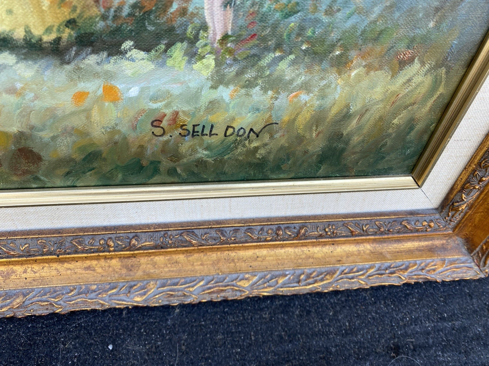 66053  Oil Painting of Lake and Bridge on Canvass  Picture Signed  S SELL DON