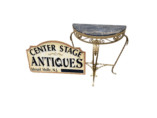 65634    Marble Top Decorator Iron Demilune Console Table Stand