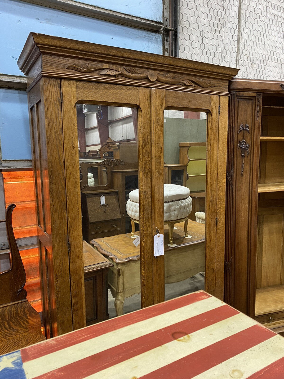 65564   Antique Victorian Oak 2 Door Wardrobe Cabinet