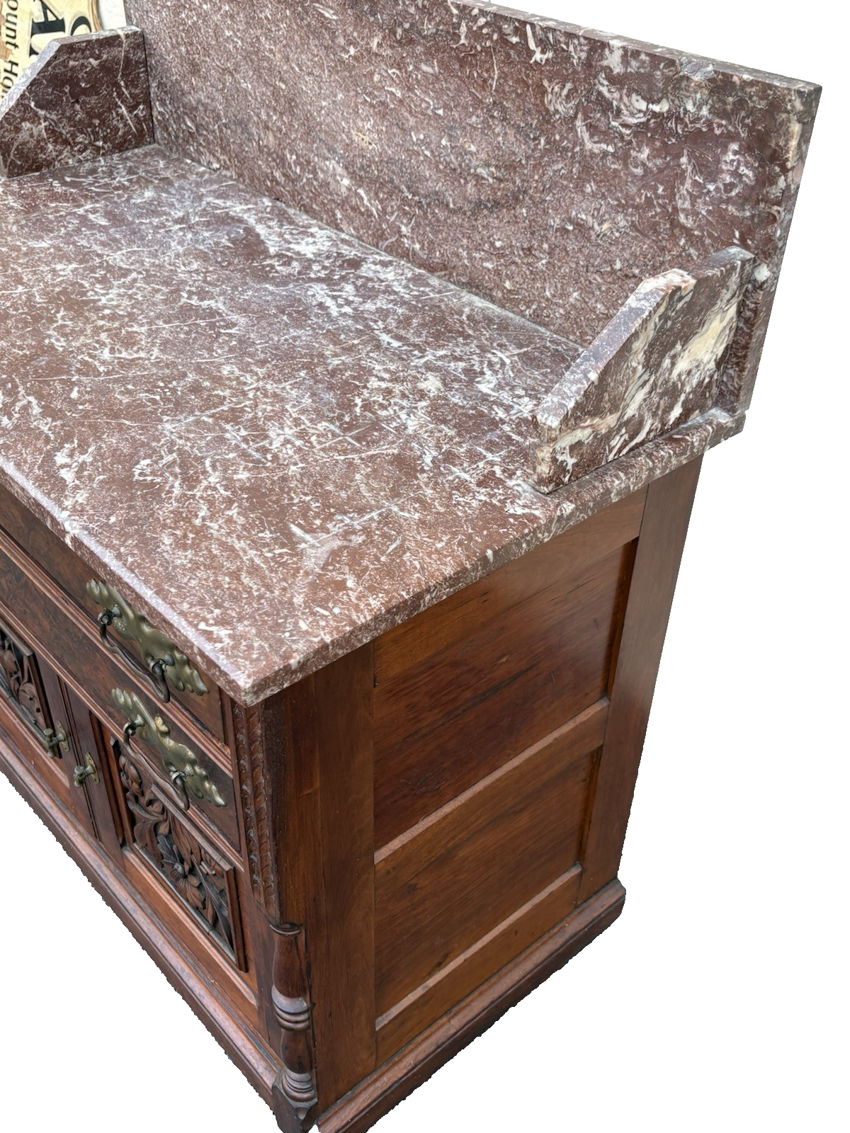 66900  Antique Victorian Mahogany Hand Carved Washstand Dresser