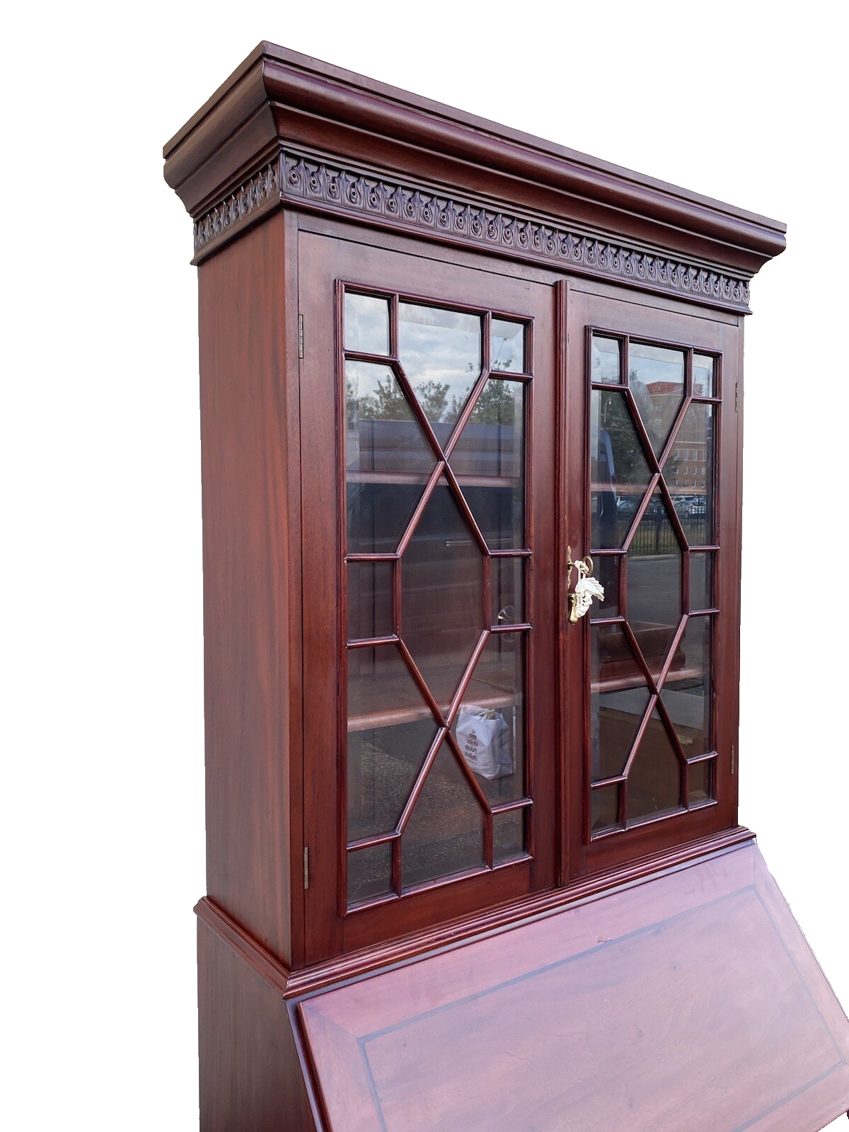 64897    Solid Mahogany 2 Piece Chippendale Secretary Desk w/ 2 Secret Drawers