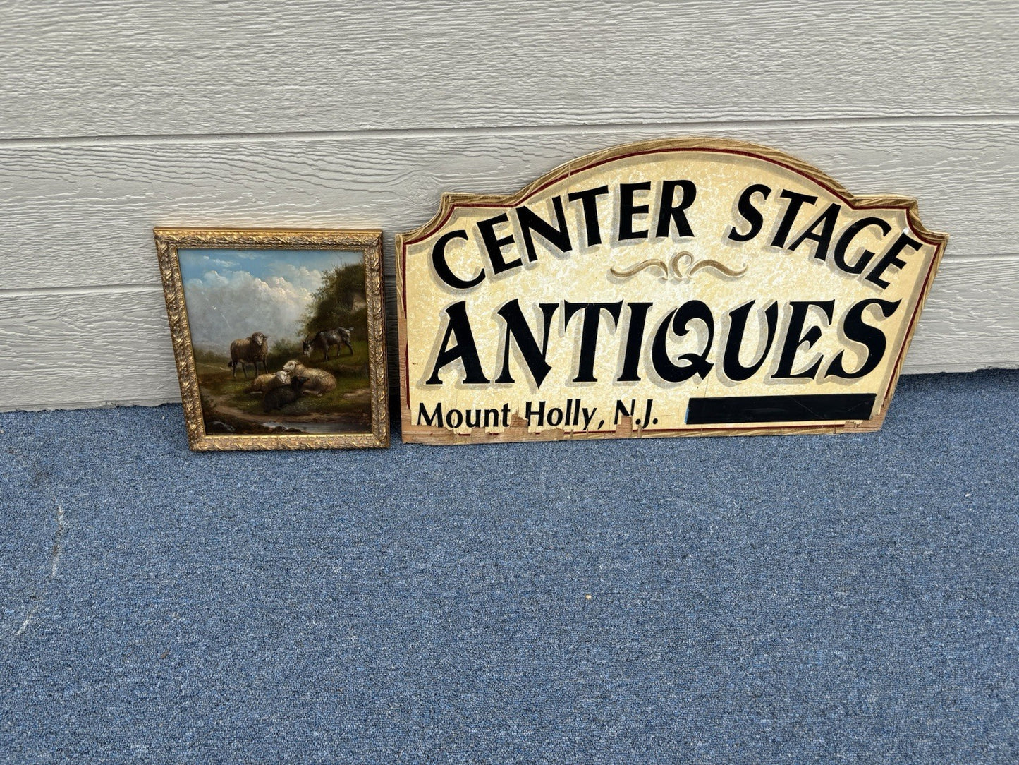 ART 01: Antique Lanscape Oil on Board  Sheep