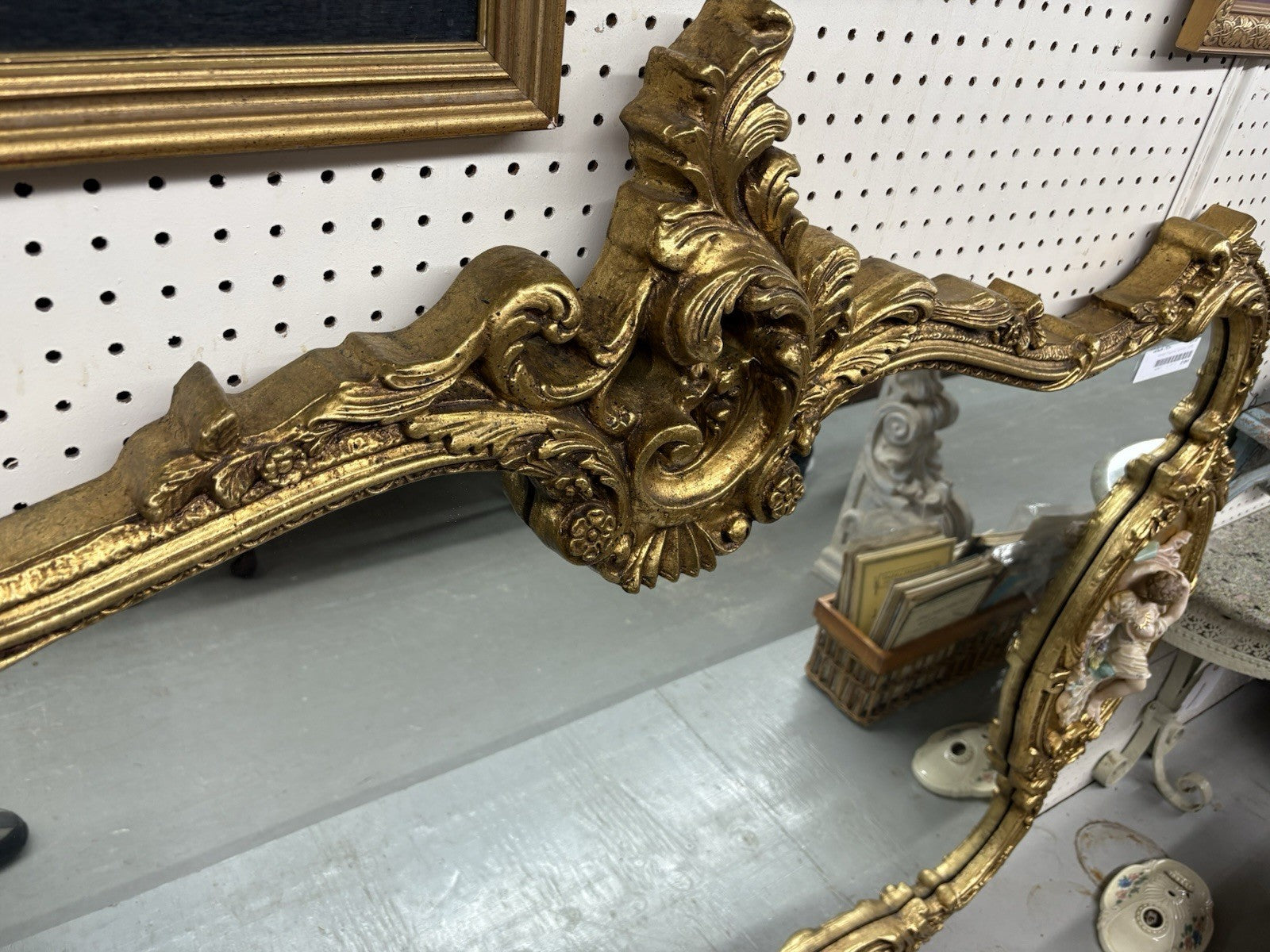 66917   Decorator Gold Mirror with Figural Plaques