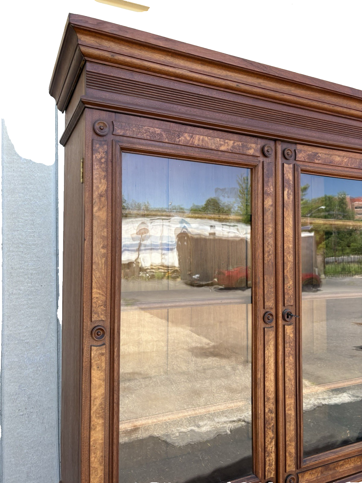 66644 Antique Victorian Walnut Cylinder Desk with Bookcase Top