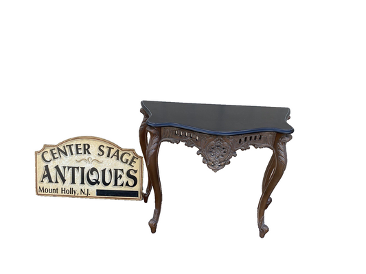 64748  Marble Top Carved Mahogany Console Table