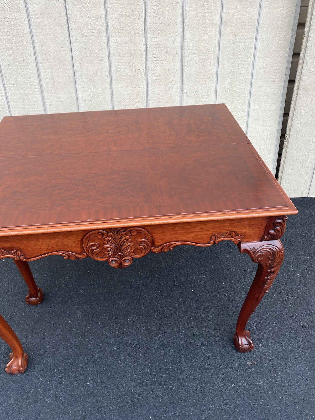 64531 Banded Mahogany  Ball And Claw Foot Carved Flip Top Game ? Dining  Table
