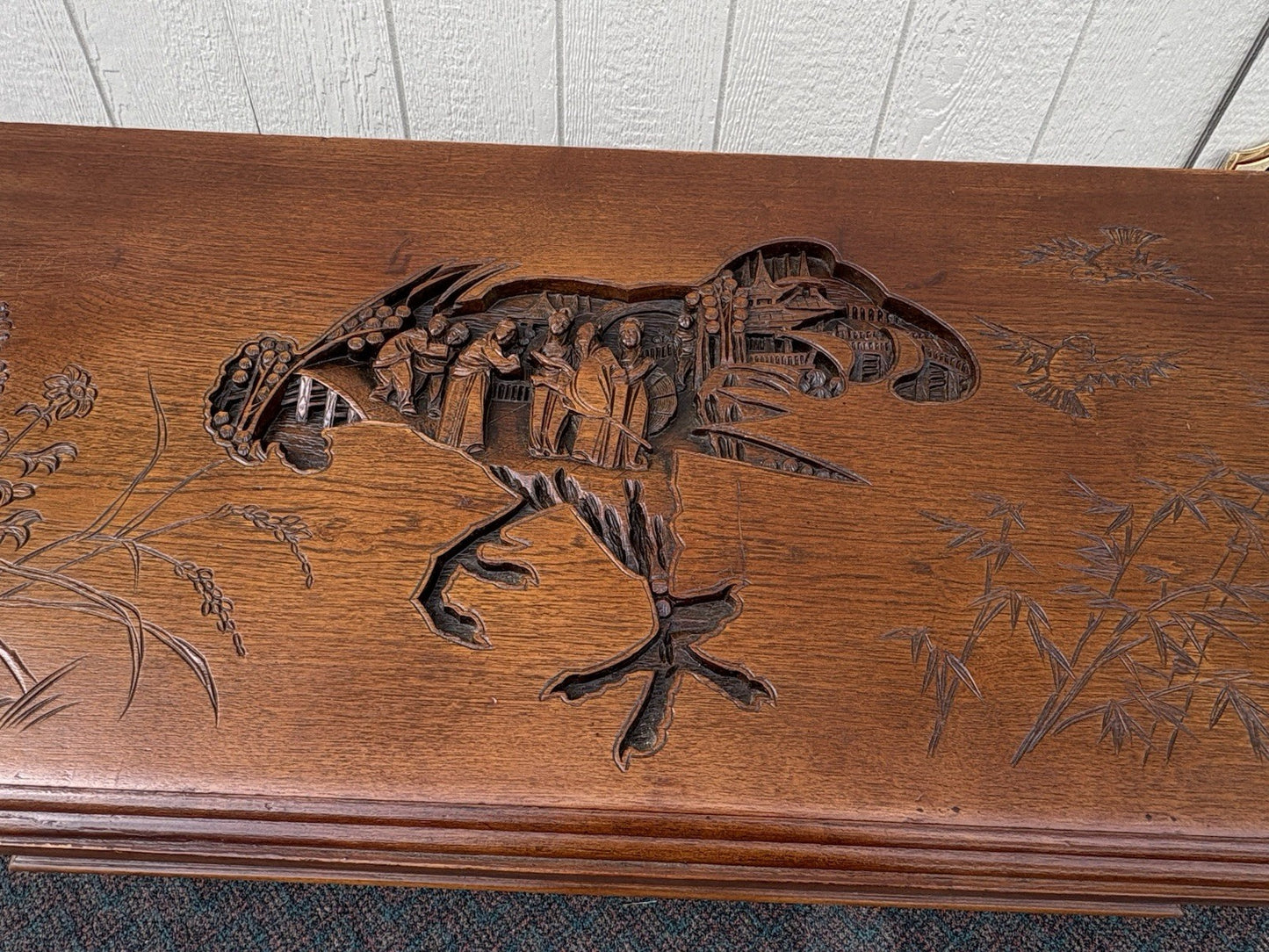 66999  Asian Oriental Hand Carved  Mahogany Storage Trunk