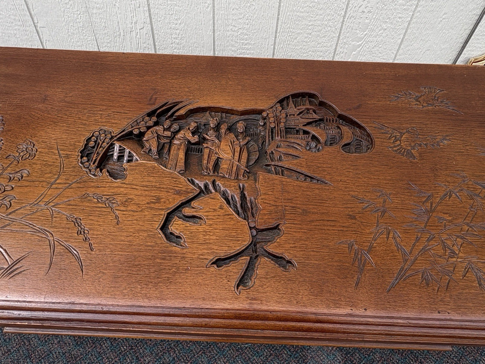 66999  Asian Oriental Hand Carved  Mahogany Storage Trunk