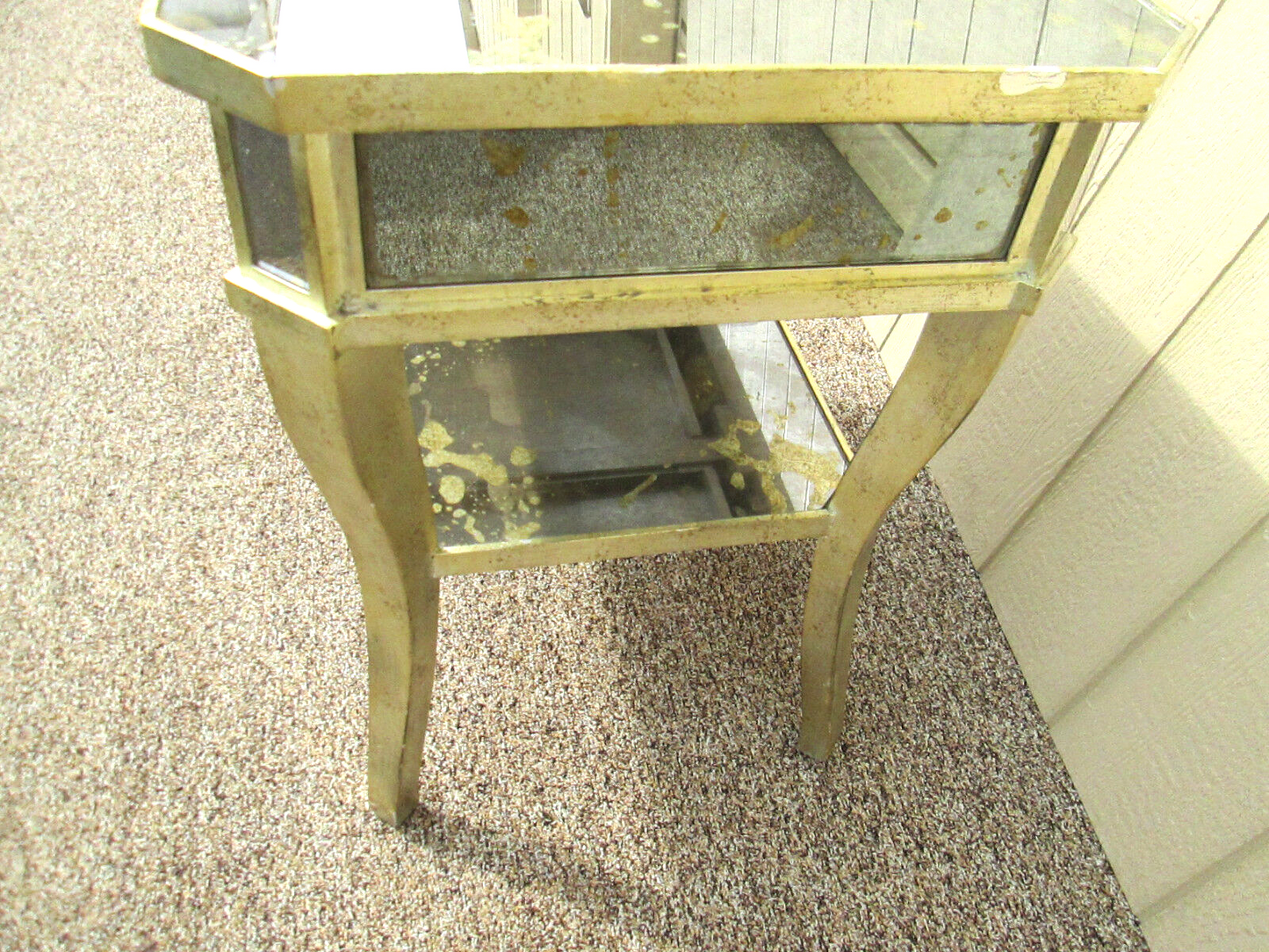 54541 Mirrored MID CENTURY Modern Glass Lamp Table Stand w/ Drawer Nightstand
