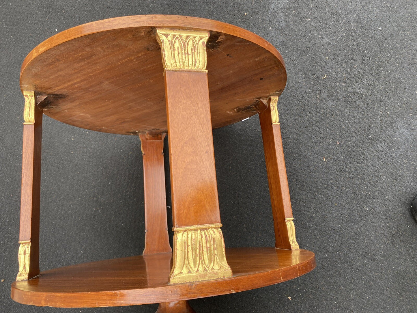 65467     Round Banded  Burled Mahogany Lamp Table Stand