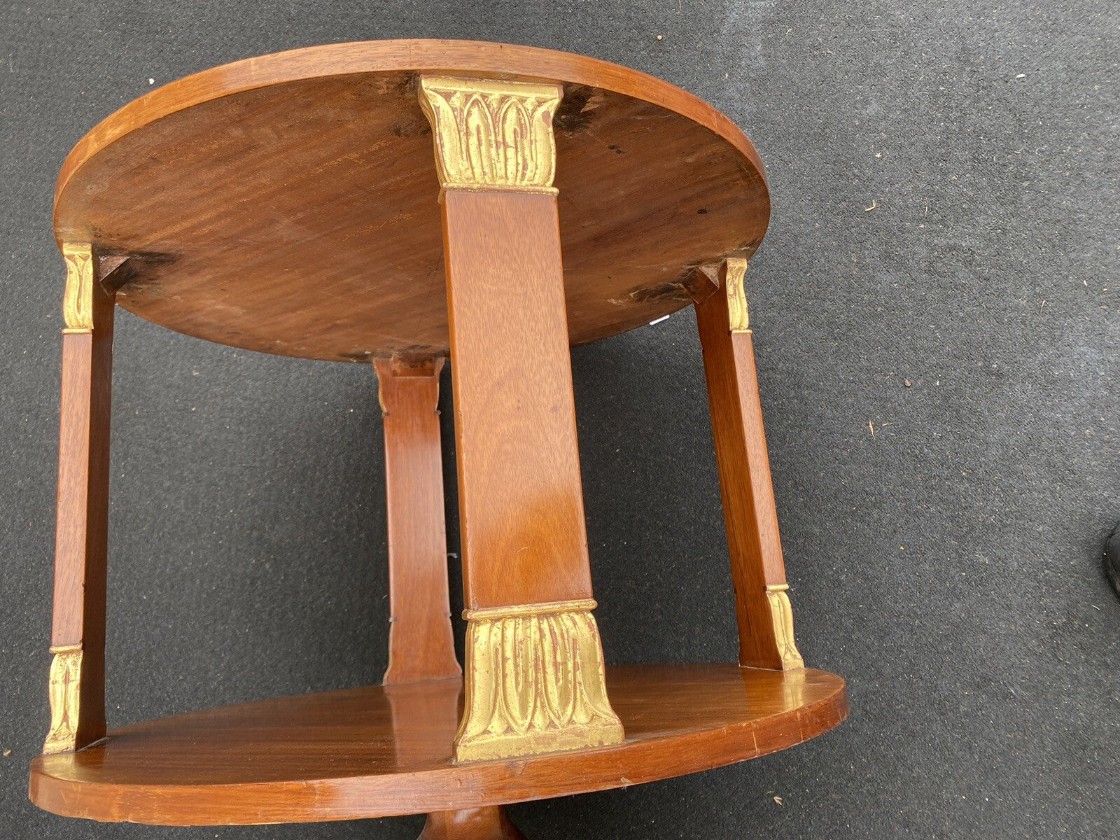 65467     Round Banded  Burled Mahogany Lamp Table Stand