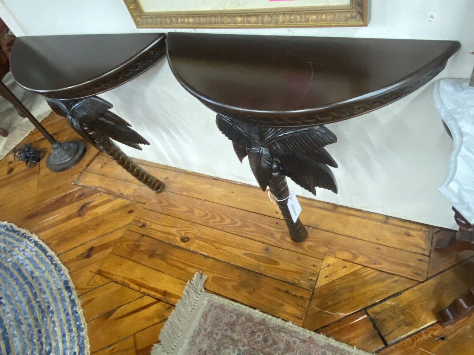 65312 Pair Mahogany Palm Tree Wall Table Stand s