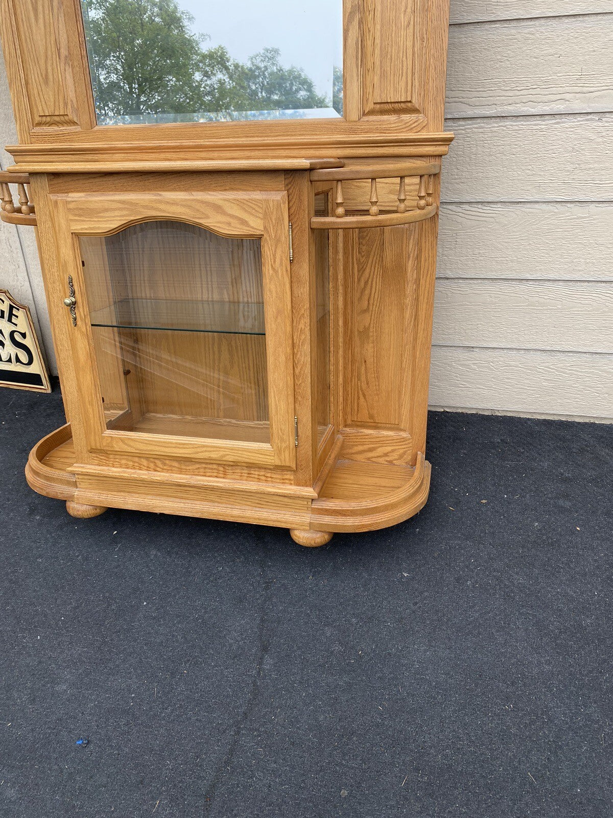 64774  Oak Hall Seat Hat Rack Umbrella Stand Curio