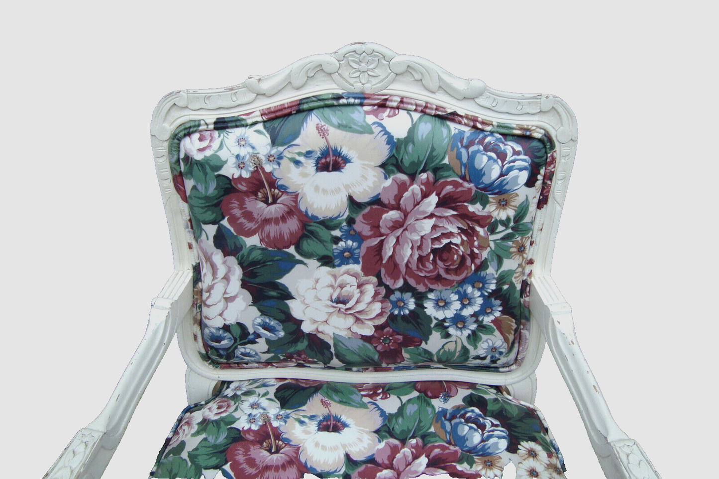 60612 PAIR of Romantic Shabby BERGERE Floral Armchairs with Factory White Finish
