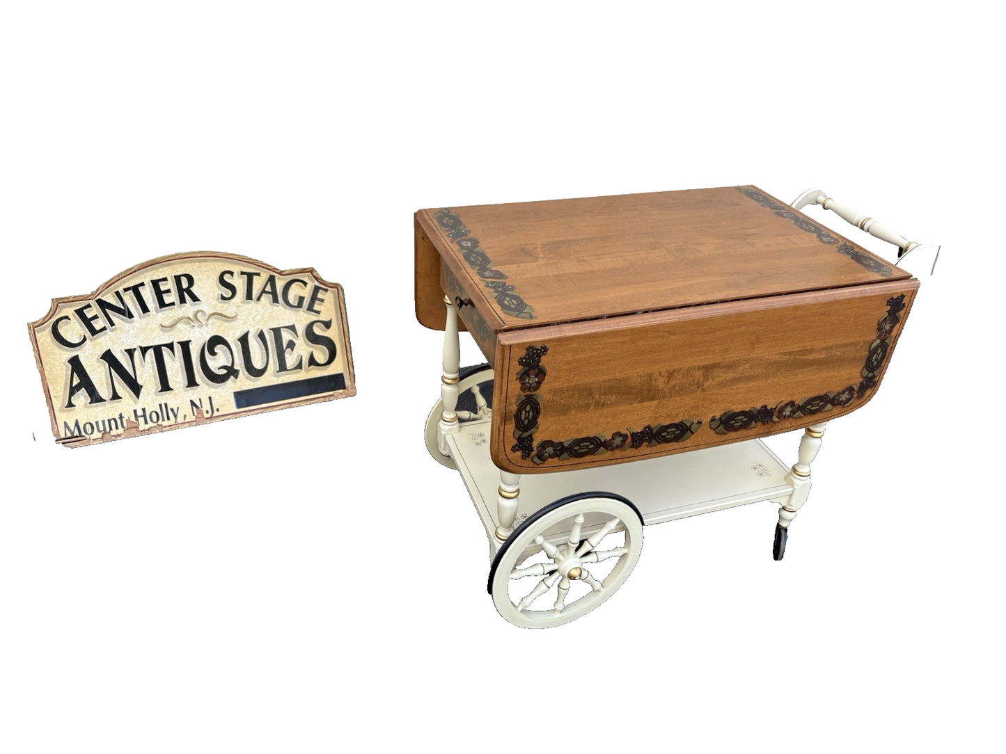 66692 ETHAN ALLEN Stenciled Tea Cart Rolling Dropside Cart