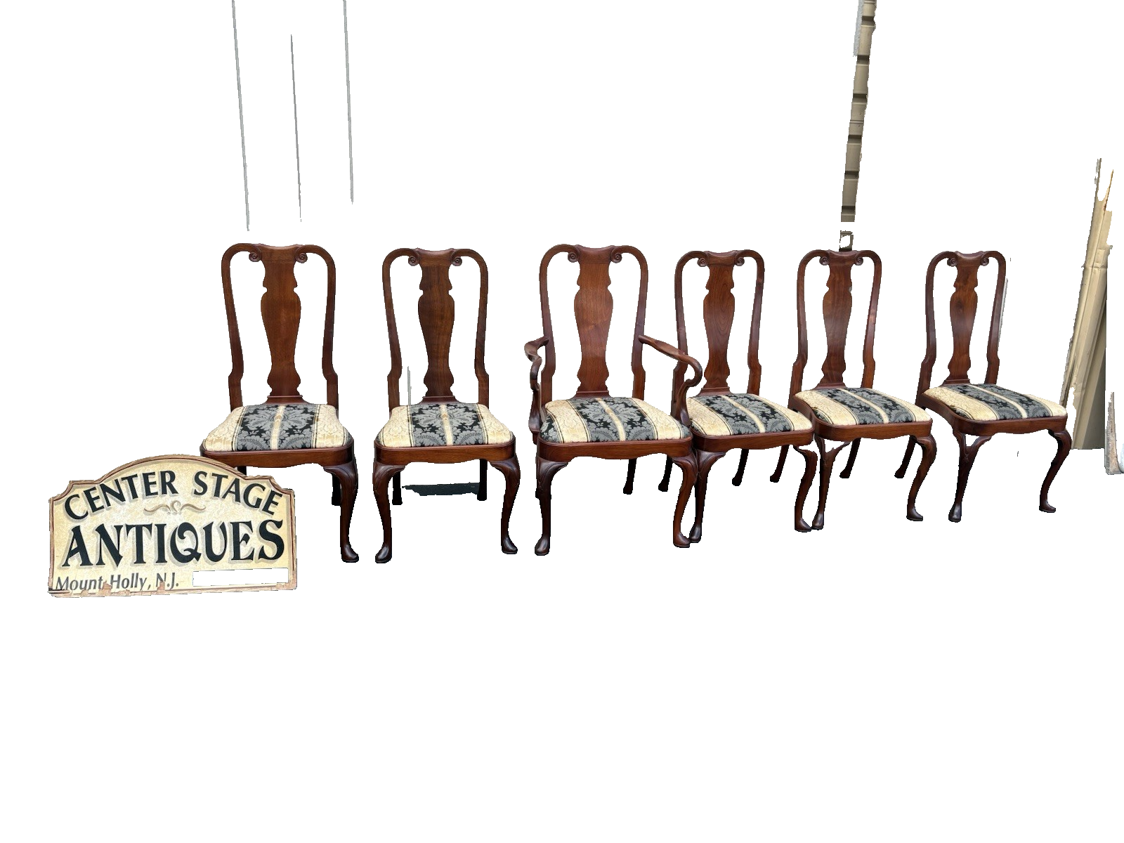 66643  Set of 6 Solid Mahogany Queen Anne Dining Chair s