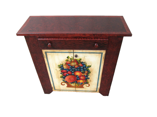 56069 HAND PAINTED FRUIT BASKET CONSOLE TABLE 2 DOOR CABINET WITH DRAWER