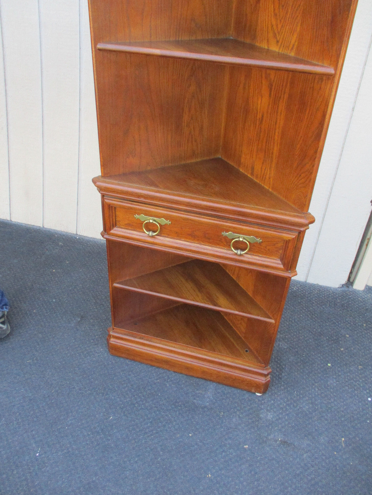 64338 Oak Corner Bookcase China Cabinet Curio with drawer