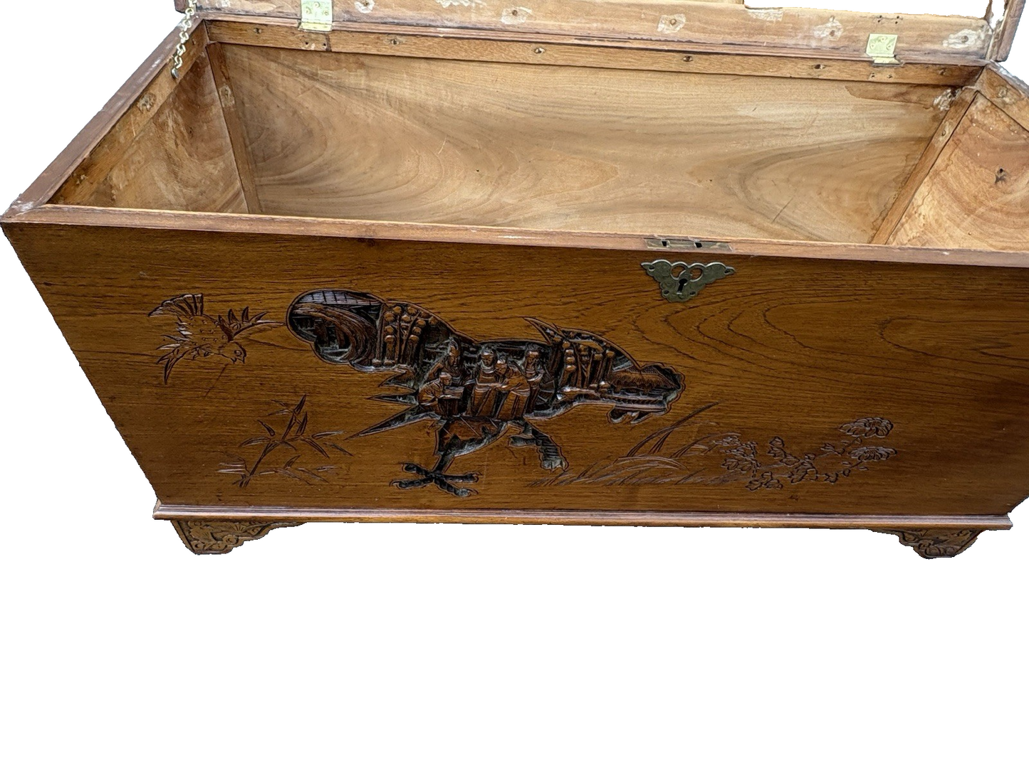 66999  Asian Oriental Hand Carved  Mahogany Storage Trunk