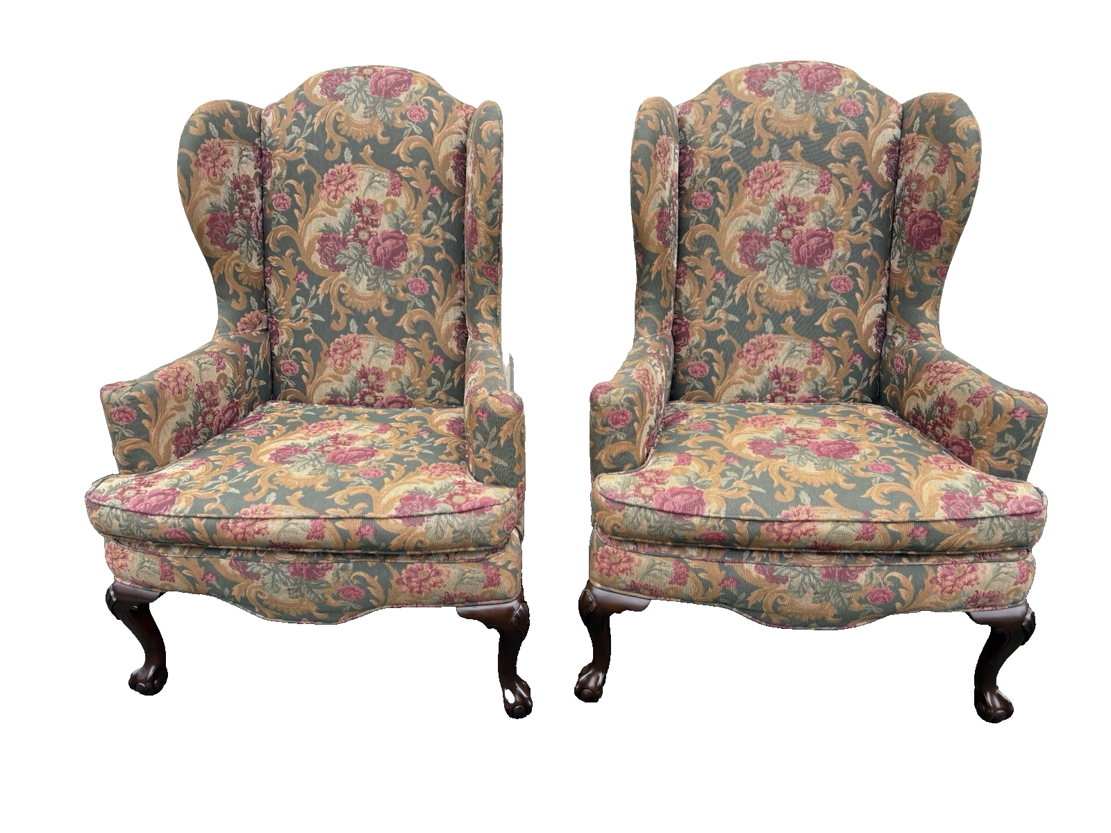 66758  Pair ETHAN ALLEN Wing Back Armchair Chair s With Arm Covers