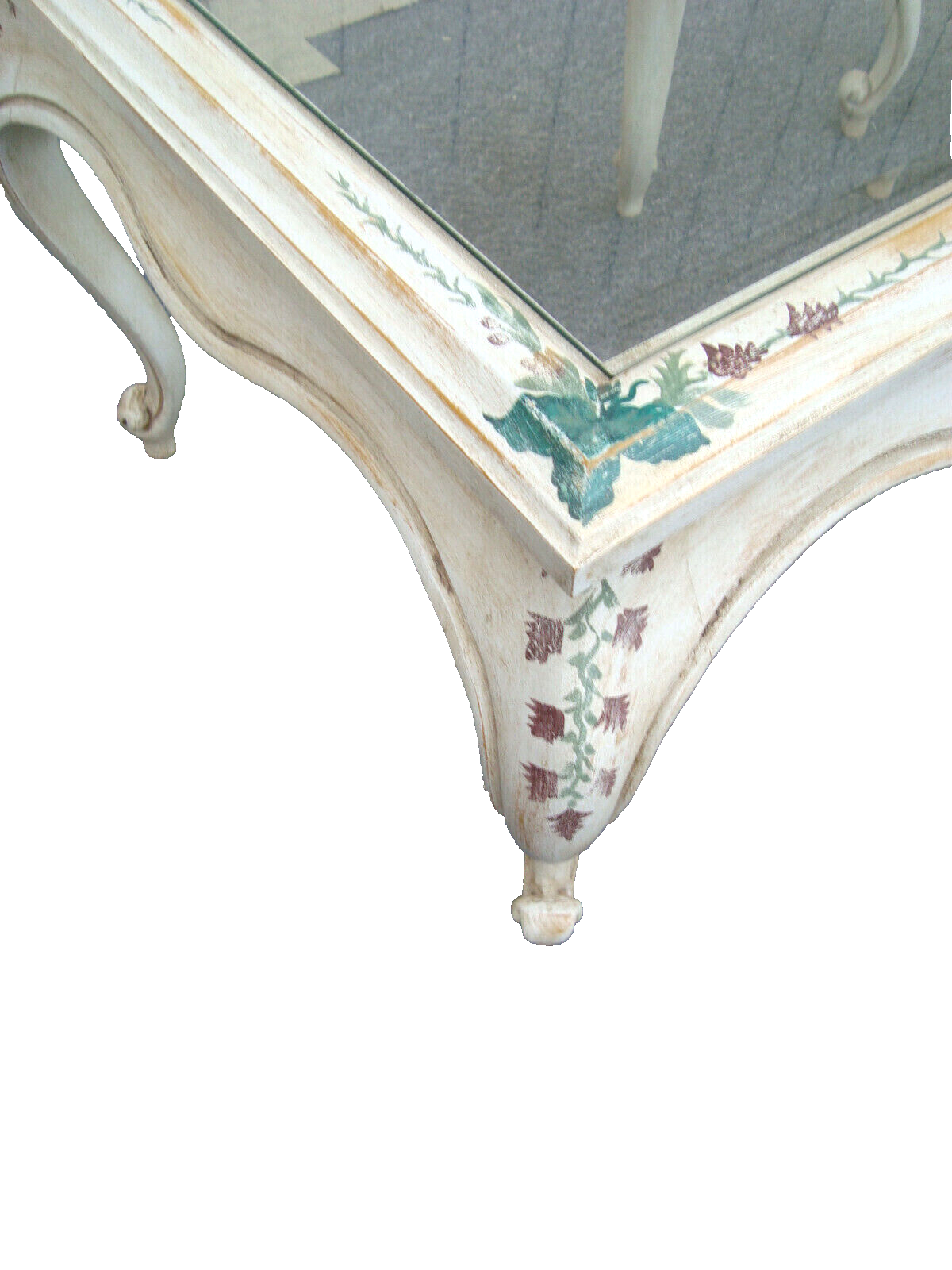 61856   Pair Glass Top Custom Hand Painted  Decorator Coffee Table Nightstands