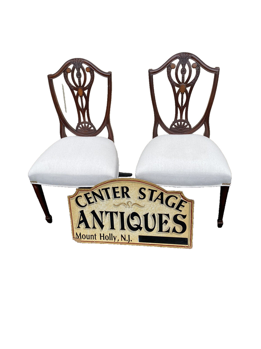 65906   Pair Hepplewhite Decorator Mahogany Shield Back Dining Chairs