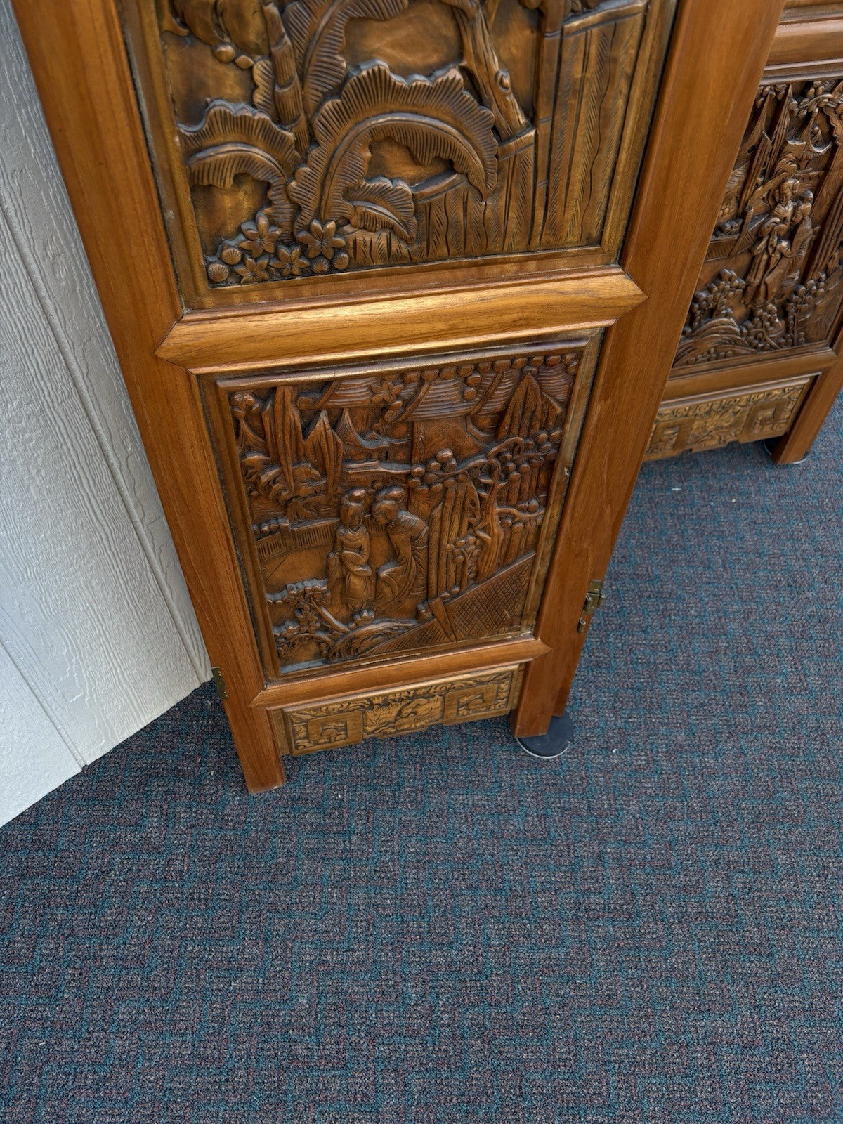 67013 Custom Hand Carved 4 Section Room Divider Screen