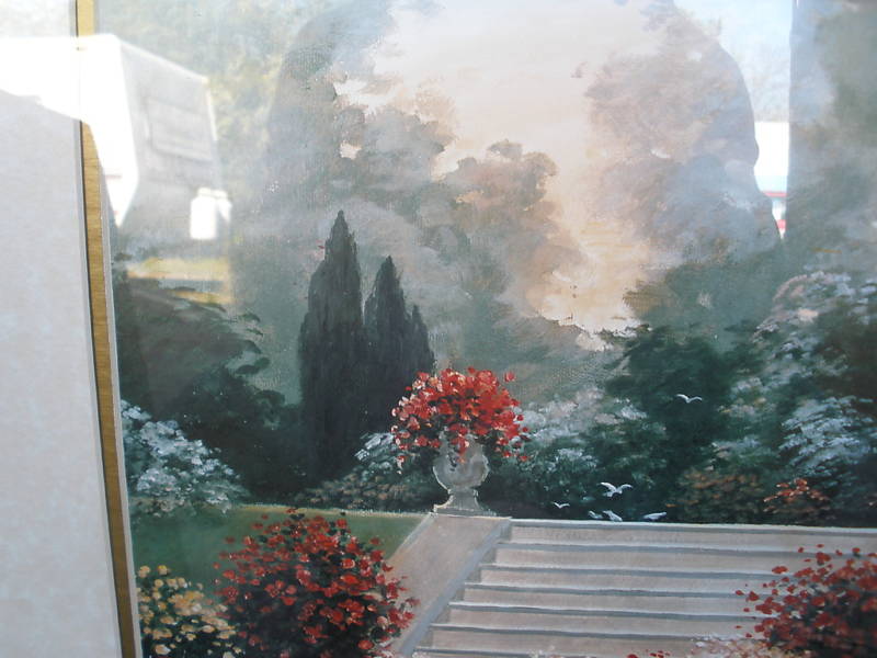 COL 01 YW: LARGE VINTAGE GARDEN PRINT IN GOLD FRAME